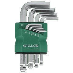 Klucze sześciokątne 1.5-2-2.5-3-4-5-6-8-10mm imbusy z kulką krótkie CrV STALCO S-48368