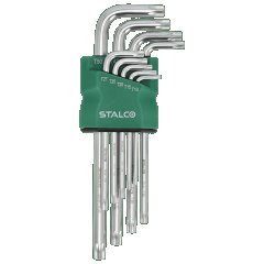 Klucze Torx z otworem t10-15-20-25-27-30-40-45-50 imbusy 9elem. CrV STALCO S-46376