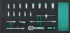 Zestaw kluczy nasadowych 1/4”, 4-14mm, 19elem., CrV wkład EVA STALCO S026390014