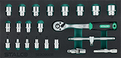 Zestaw kluczy nasadowych 3/8”, 6-24mm, 22elem., CrV wkład EVA STALCO S026390038